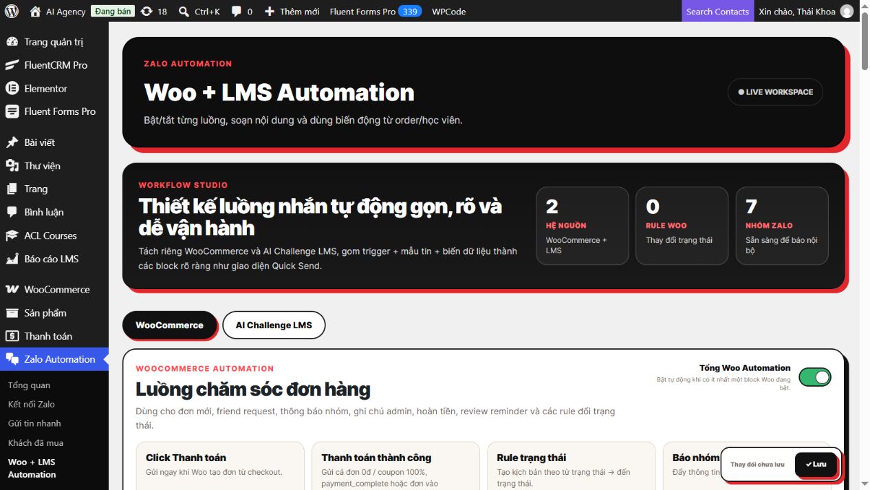 Cấu hình đơn hàng và LMS Automation
